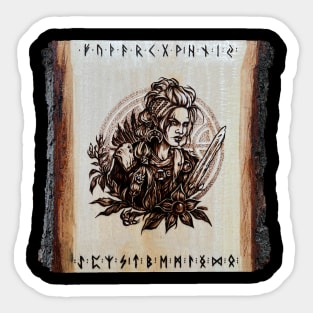 Valkyrie pyrography print! wood texture Sticker